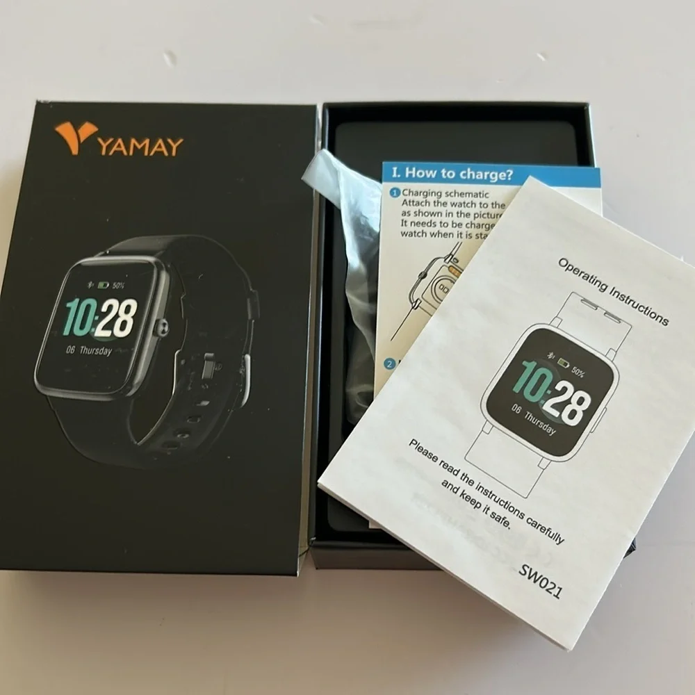 Black Smartwatch with Square Face and Active Display